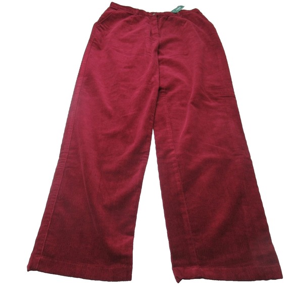 LL Bean Corduroy Pants Womens‎ 14 Tall Red Pockets Belted Stretch 31x31 NEW - Picture 1 of 16